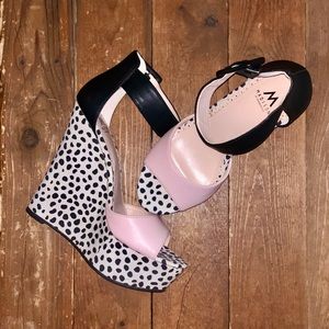 Pink, Black & White Wedge Heels